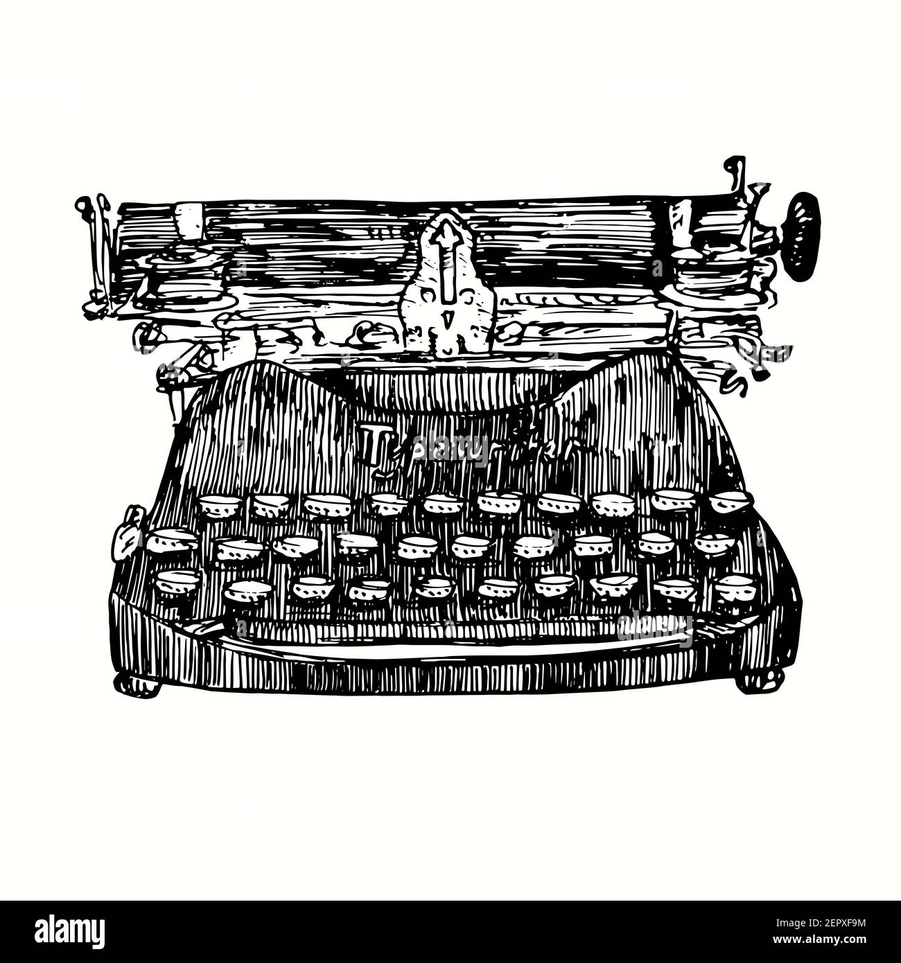 Typewriter, front view. Ink black and white drawing Stock Photo Alamy