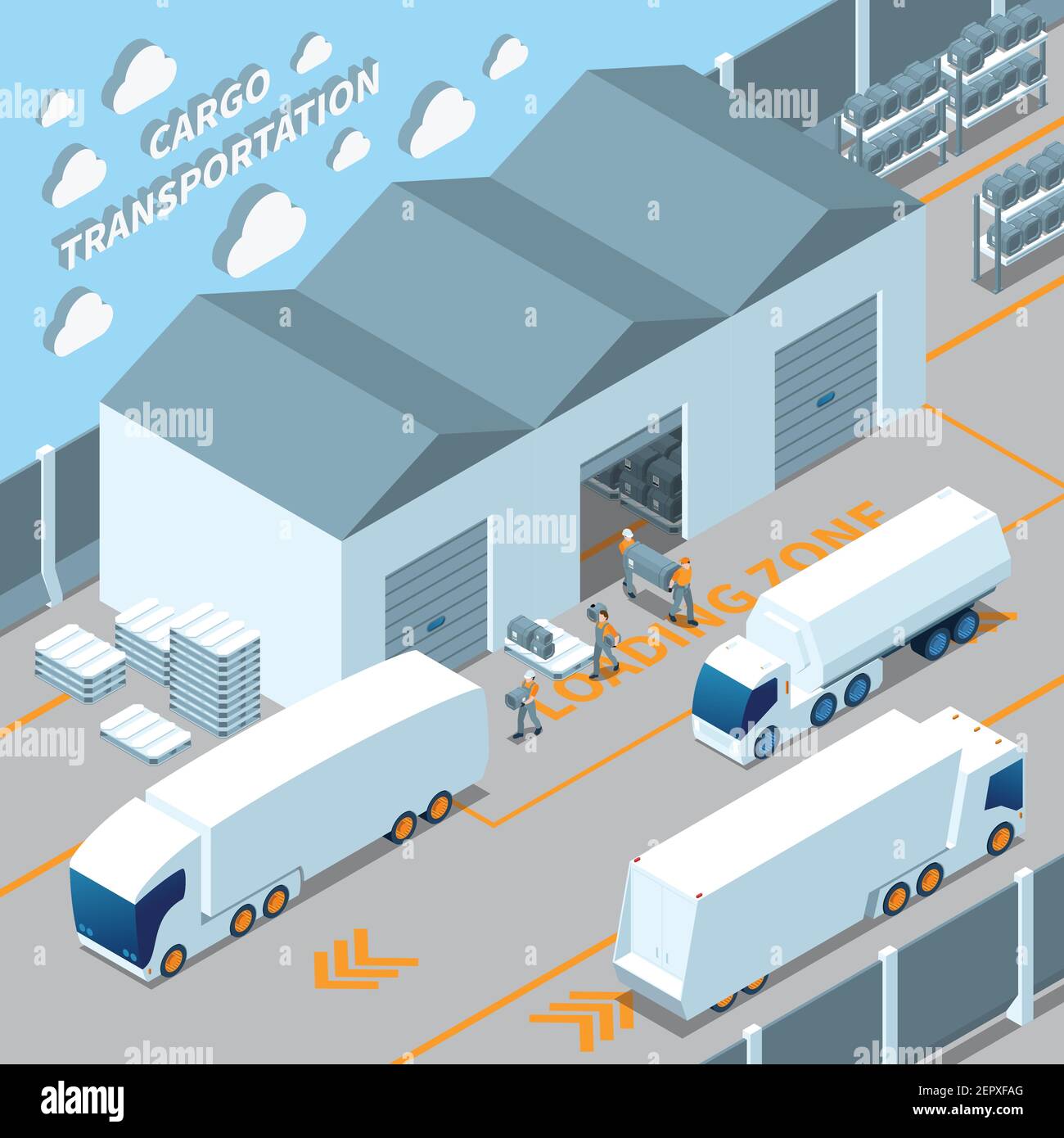 Logistic electric vehicles, cargo transportation isometric composition ...