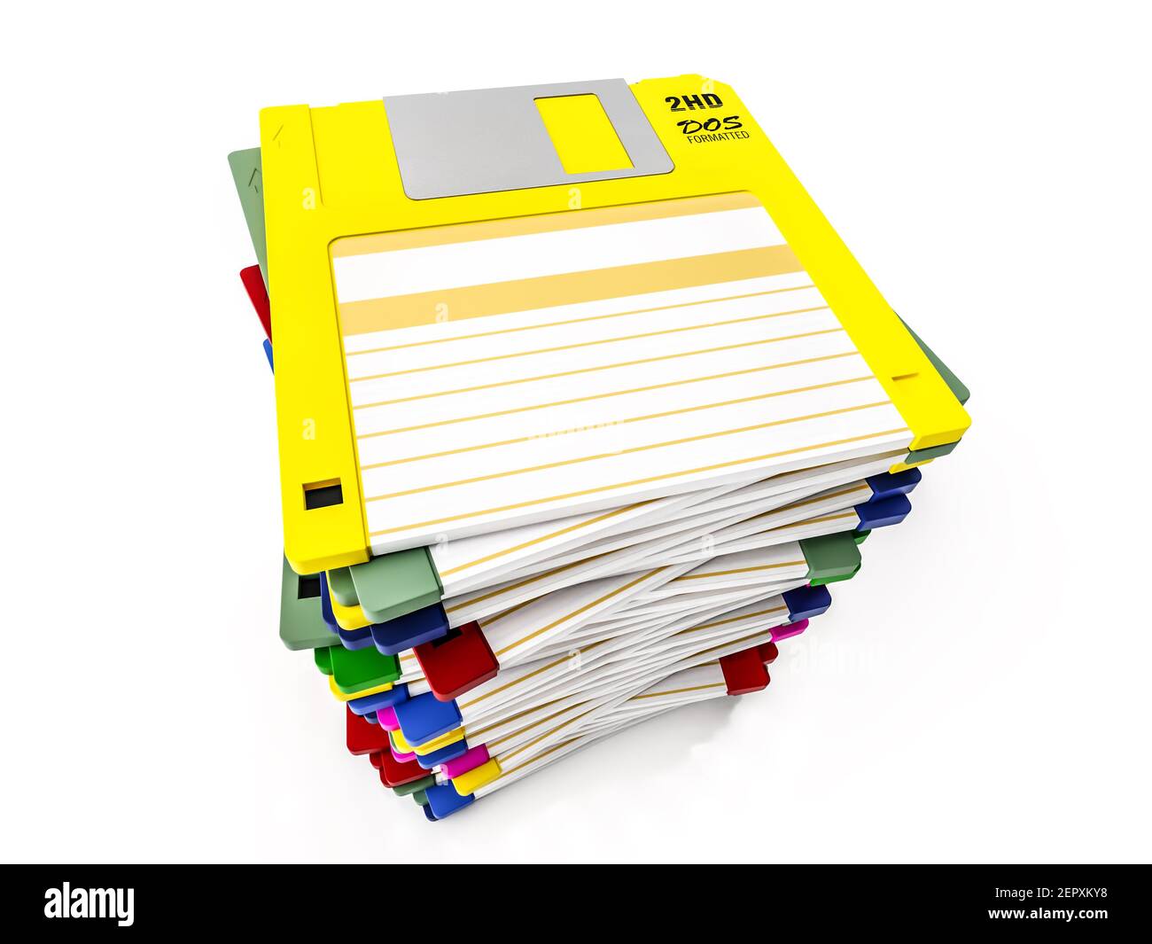 Pile of colorful floppy disks on white background Stock Photo