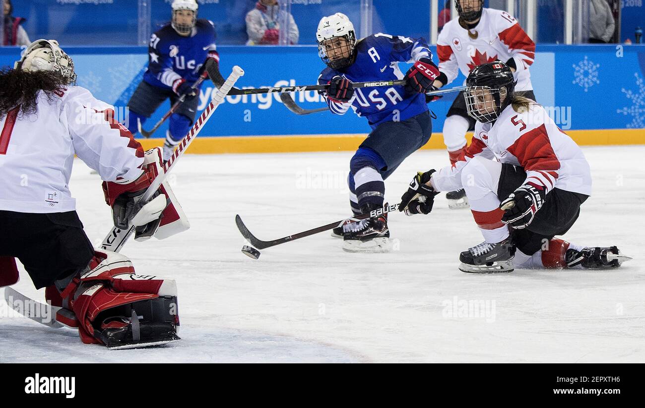 The United States meets Canada in the Gold Medal game on Thursday, Feb. 22, 2018, at South Korea's Gangneung Hockey Centre during the Pyeongchang Winter Olympics. (Photo by Carlos Gonzalez/Minneapolis Star Tribune/TNS/Sipa USA) Stock Photo