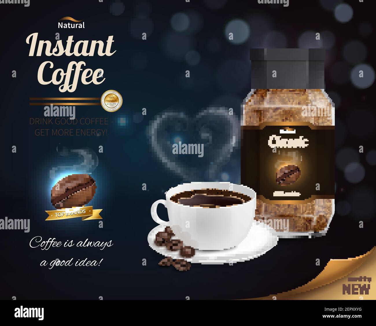 Instant coffee advertisement realistic composition with cup of good