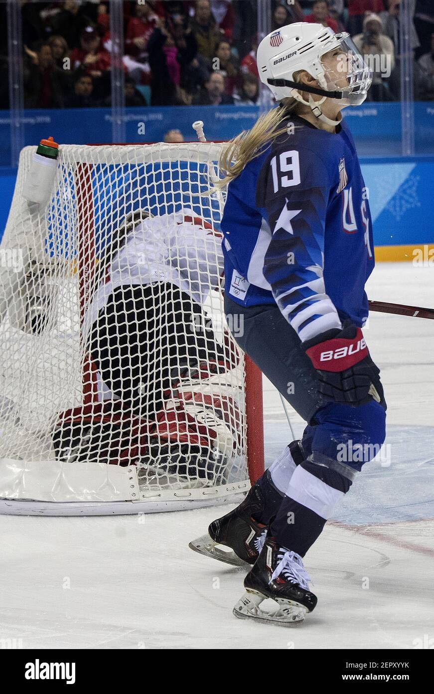 Gigi Marvin (19) celebrates after shooting the puck past Canada goalie Shannon Szabados (1) during the shootout at Gangneung Hockey Centre Thursday, Feb. 22, 2018 in Pyeongchang, South Korea, during the Pyeongchang Winter Olympics. (Photo by Carlos Gonzalez/Minneapolis Star Tribune/TNS/Sipa USA) Stock Photo