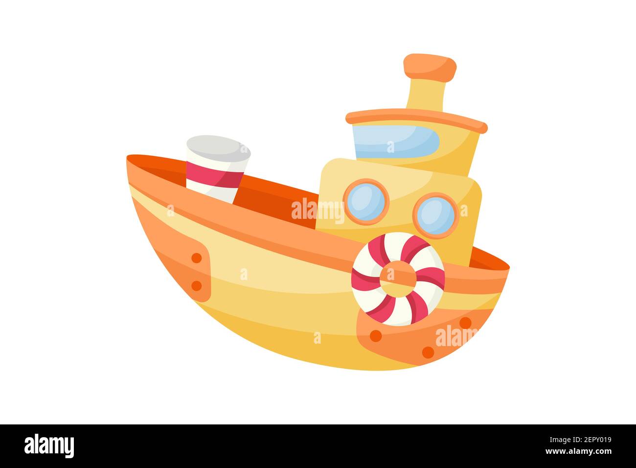 Cute yellow boat on white background. Cartoon transport for kids