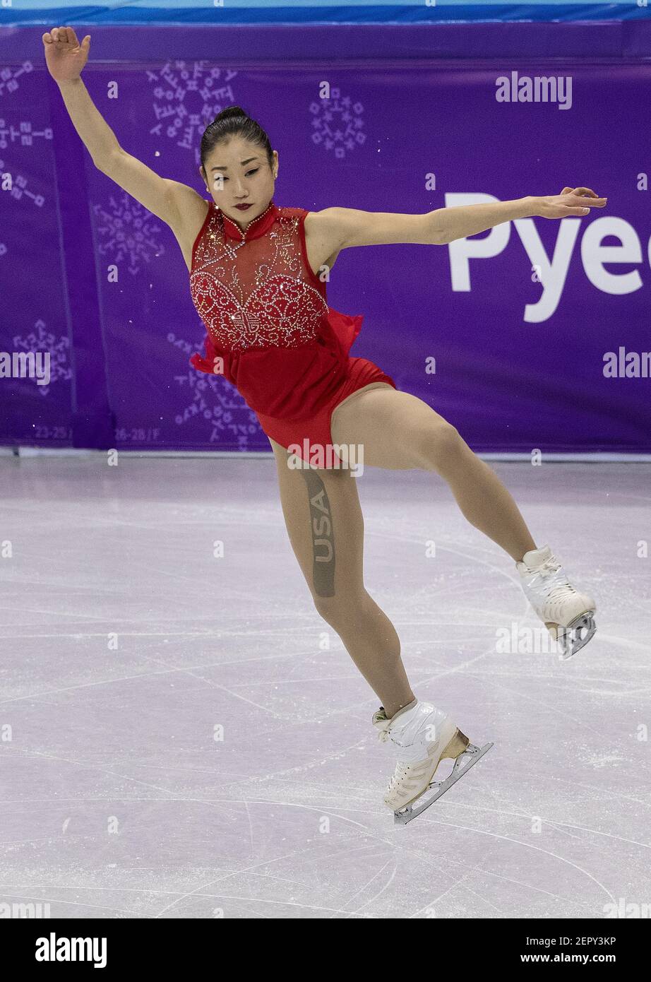 Mirai Nagasu of the USA during her free skate program at Gangneung Ice Arena on Friday, Feb. 23, 2018, at the Pyeongchang Winter Olympics. (Photo by Carlos Gonzalez/Minneapolis Star Tribune/TNS/Sipa USA) Stock Photo