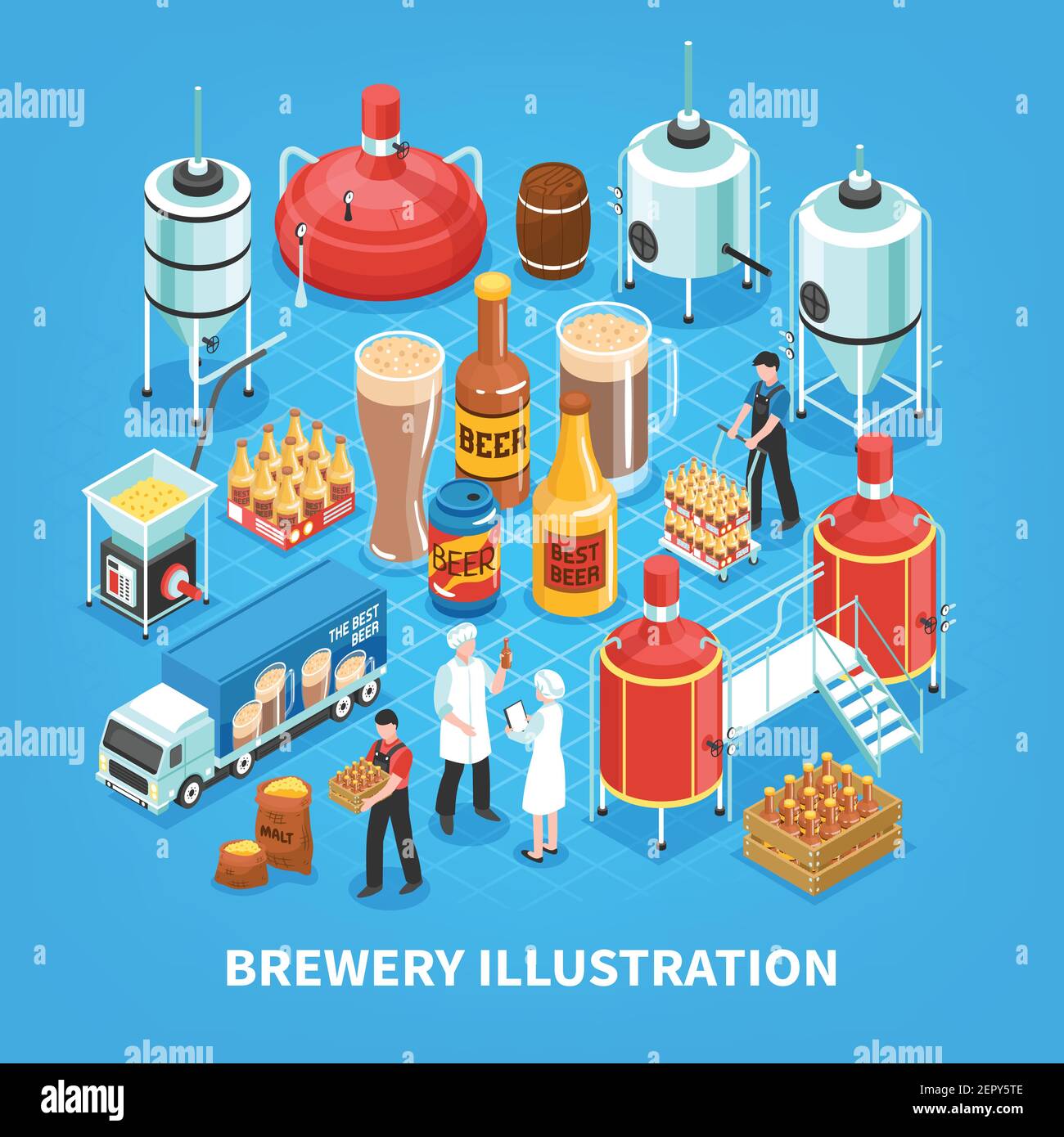 Brewery production isometric elements composition with barley grain