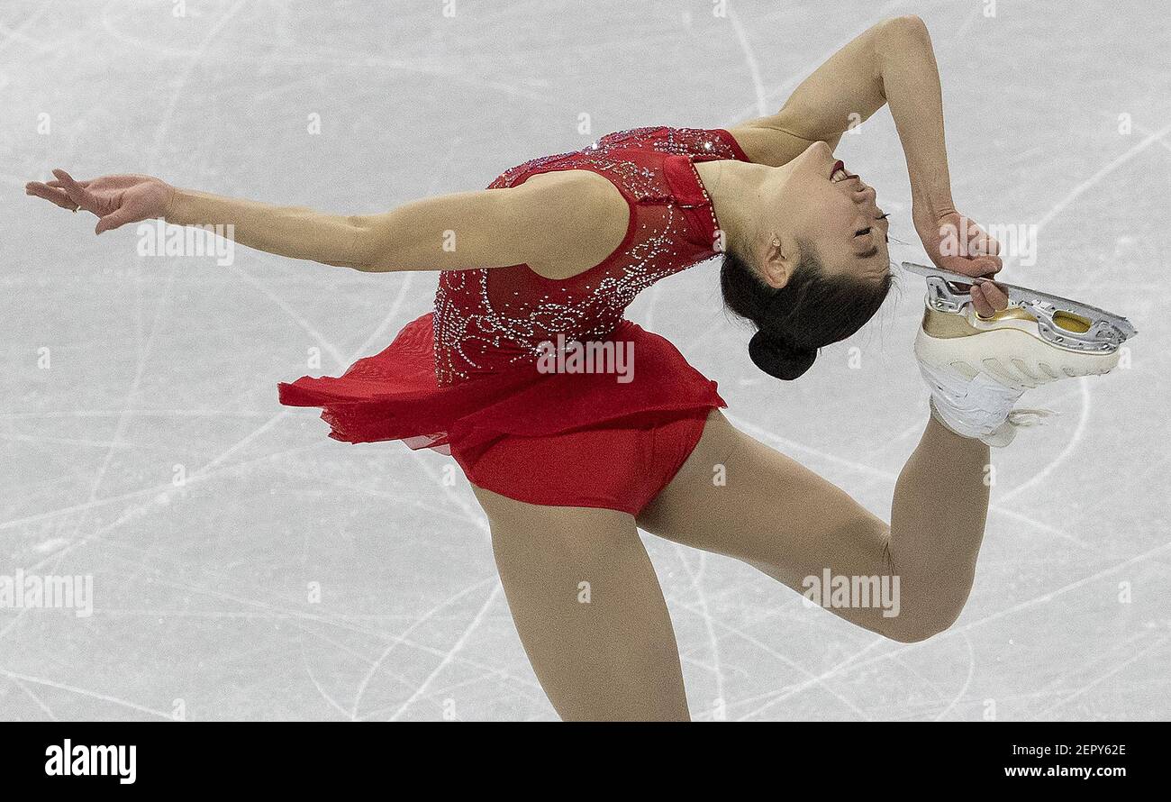 Mirai Nagasu of the USA during her program on Friday, Feb. 23, 2018, during the 2018 Pyeongchang Winter Olympics at Gangneung Ice Arena. (Photo by Carlos Gonzalez/Minneapolis Star Tribune/TNS/Sipa USA) Stock Photo