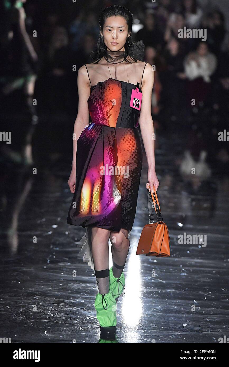 Model Liu Wen walks on the runway during the Prada Fashion Show during  Milan Womenswear Fall Winter 2018-2019 held in Milan, Italy on February 22,  2018. (Photo by Jonas Gustavsson/Sipa USA Stock