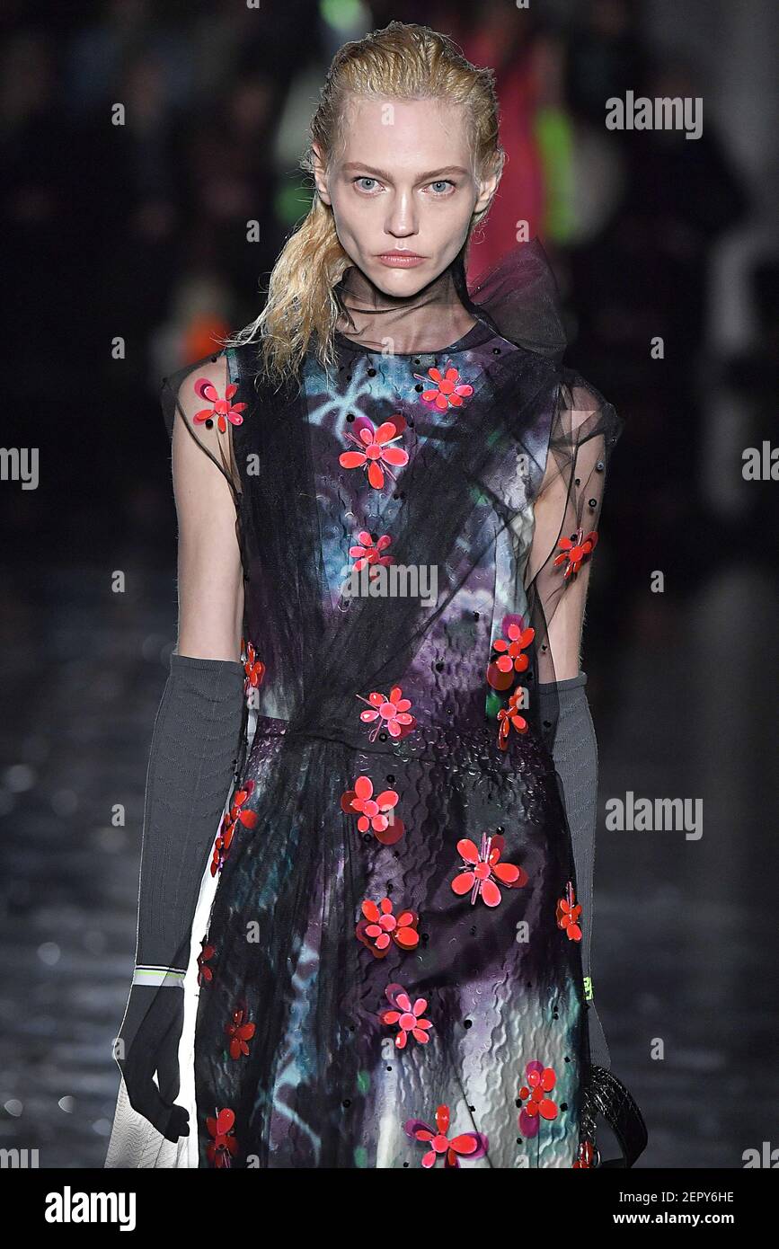 Model Sasha Pivovarova walks on the runway during the Prada Fashion Show during Milan Womenswear Fall Winter 2018 2019 held in Milan Italy on February 22 2018. Photo by Jonas Gustavsson Sipa USA Stock
