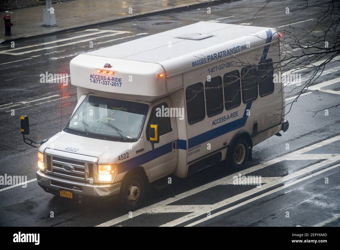 An Access-A-Ride Vehicle Waits For Their Passenger During Inclement Weather  In The Chelsea Neighborhood Of New York On Thursday February 22, 2018.  According To A Recently Released Audit By The New York