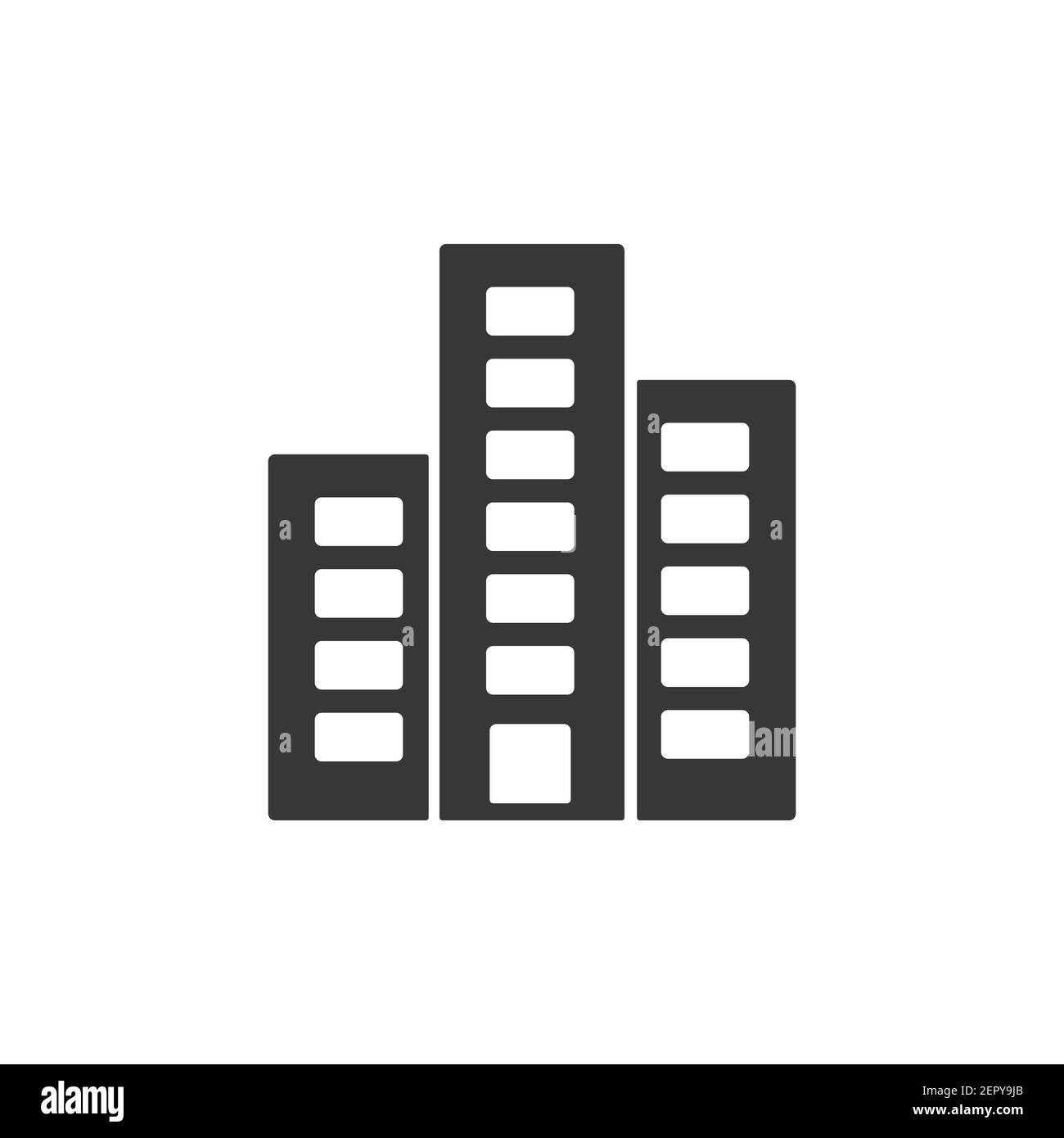 Apartment office building icon. Black building silhouette. Vector isolated on white Stock Vector