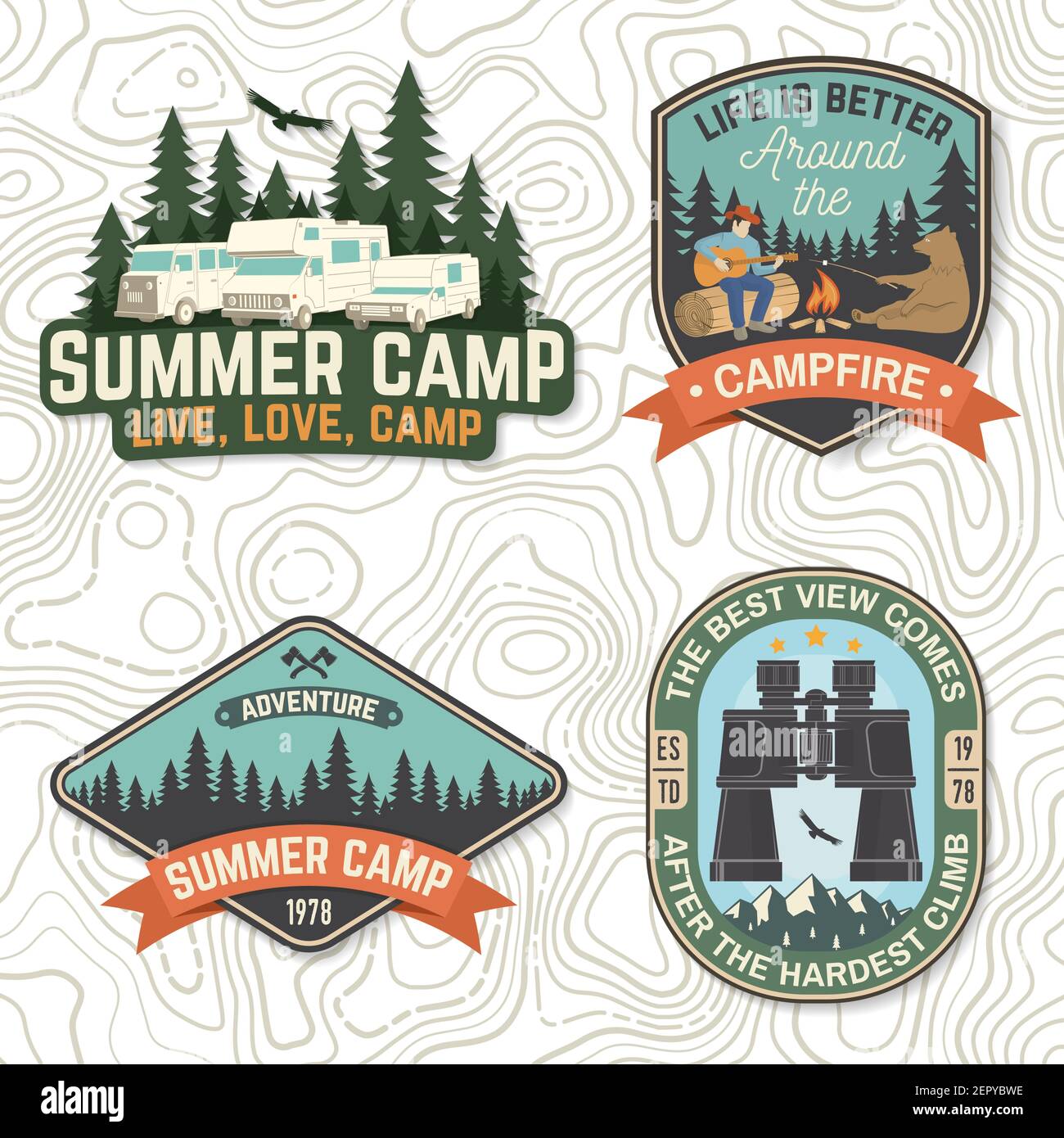 Set of Summer camp patches. Vector Concept for shirt or logo ...