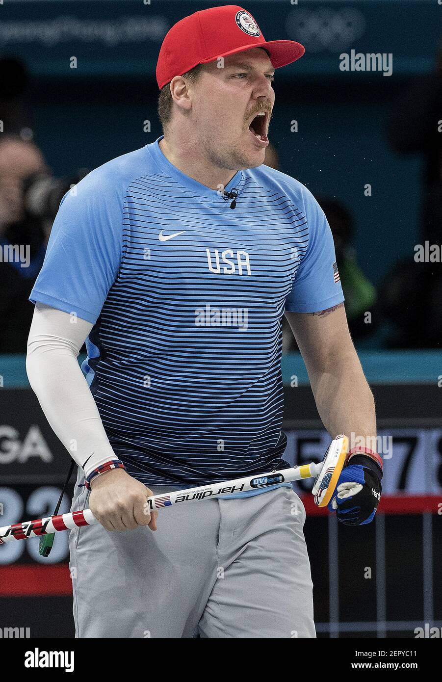 Team USA's Matt Hamilton during a 10-7 win against Sweden during the gold-medal match on Saturday, Feb. 24, 2018, at the Pyeongchang Winter Olympics' Gangneung Curling Centre. (Photo by Carlos Gonzalez/Minneapolis Star Tribune/TNS/Sipa USA) Stock Photo