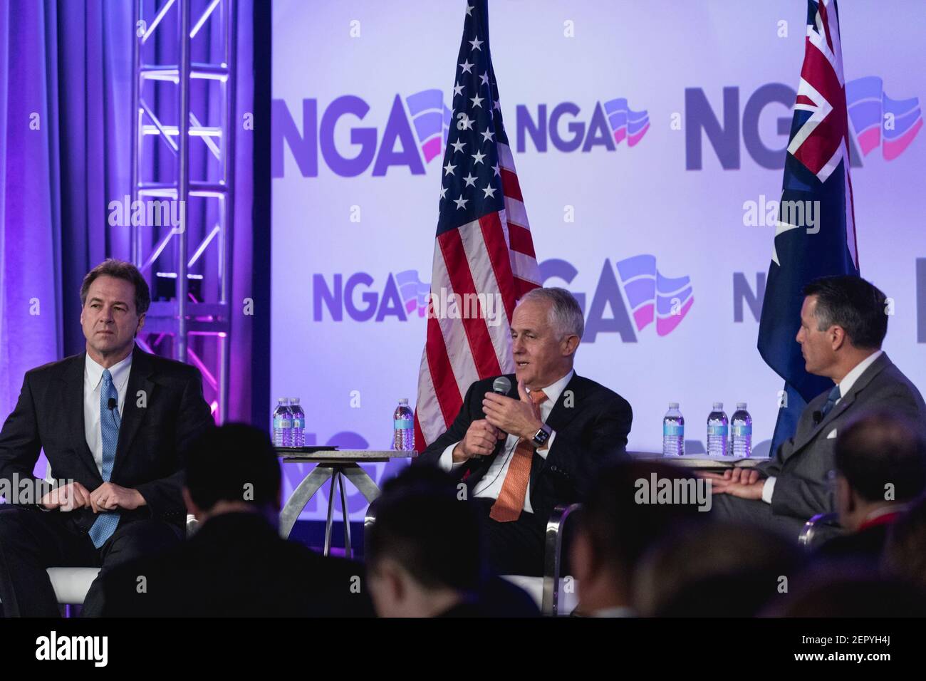 (LR) Steve Bullock, Governor of Montana, Malcolm Turnbull, Prime
