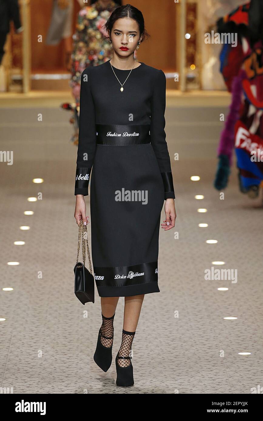 Model walks on the runway during the Dolce Gabbana Fashion Show during Milan Womenswear Fall Winter 2018 2019 held in Milan Italy on February 25 2018. Photo by Jonas Gustavsson Sipa USA Stock Photo Al...