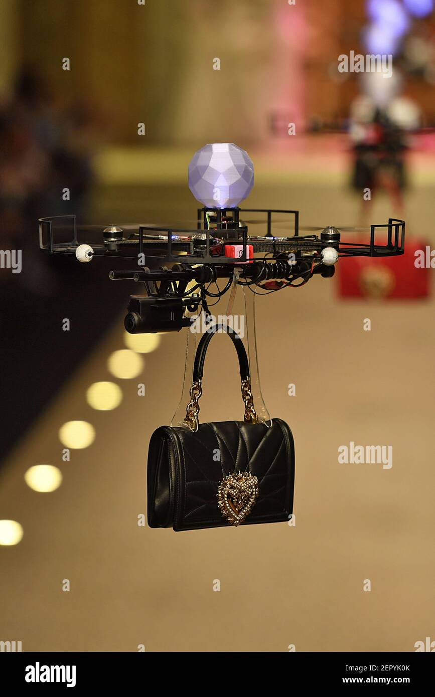 Drones fly on the runway during the Dolce Gabbana Fashion Show during Milan  Womenswear Fall Winter 2018-2019 held in Milan, Italy on February 25, 2018.  (Photo by Jonas Gustavsson/Sipa USA Stock Photo - Alamy