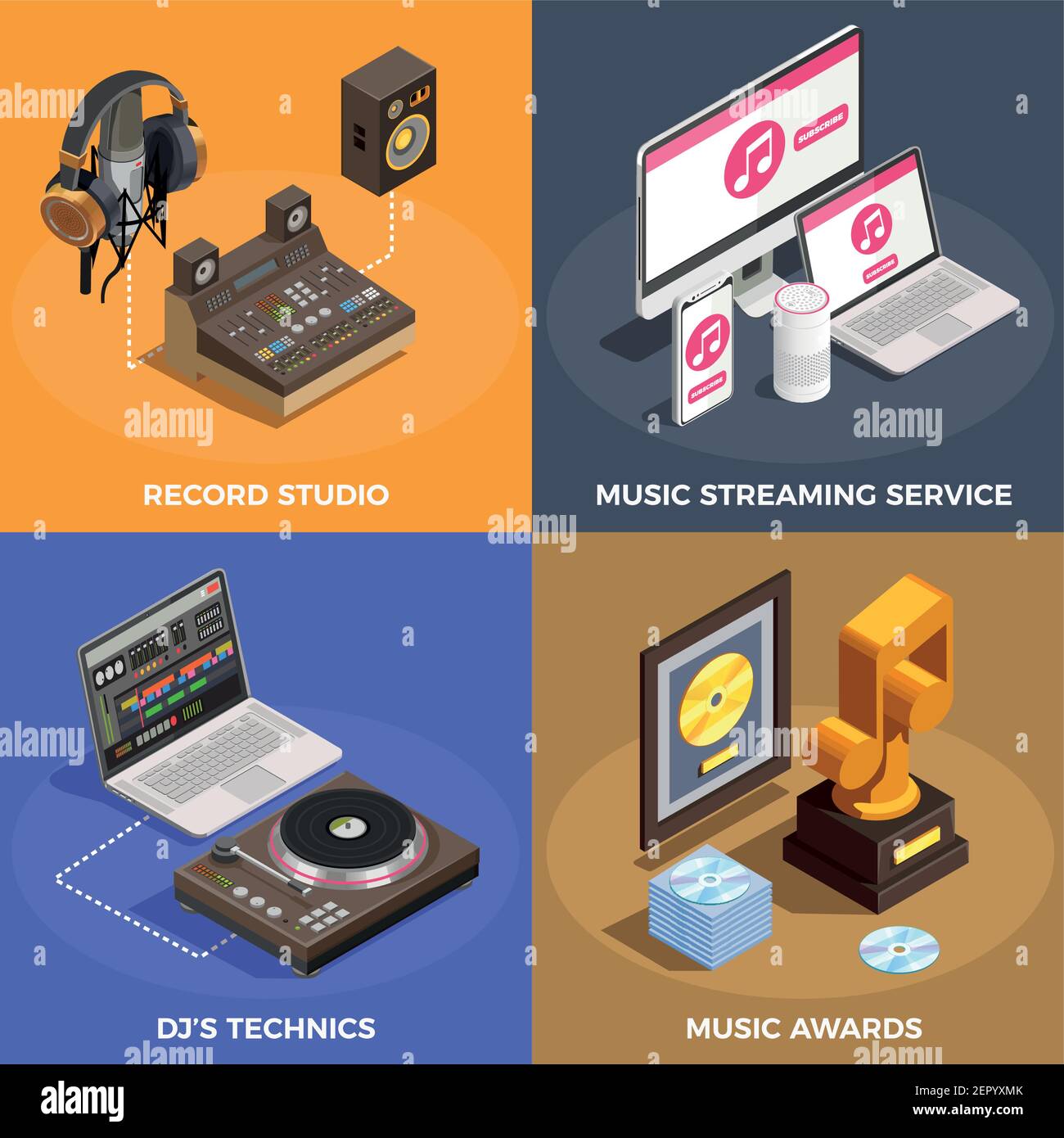 Music industry isometric concept icons set with music awards symbols isolated vector