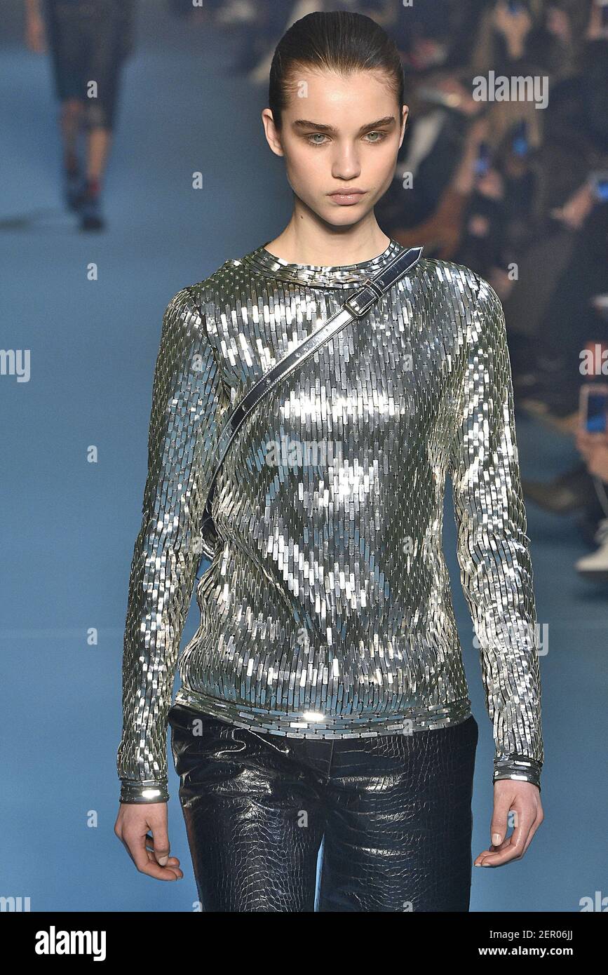 Model Meghan Roche walks on the runway during the Off-White Fashion ...