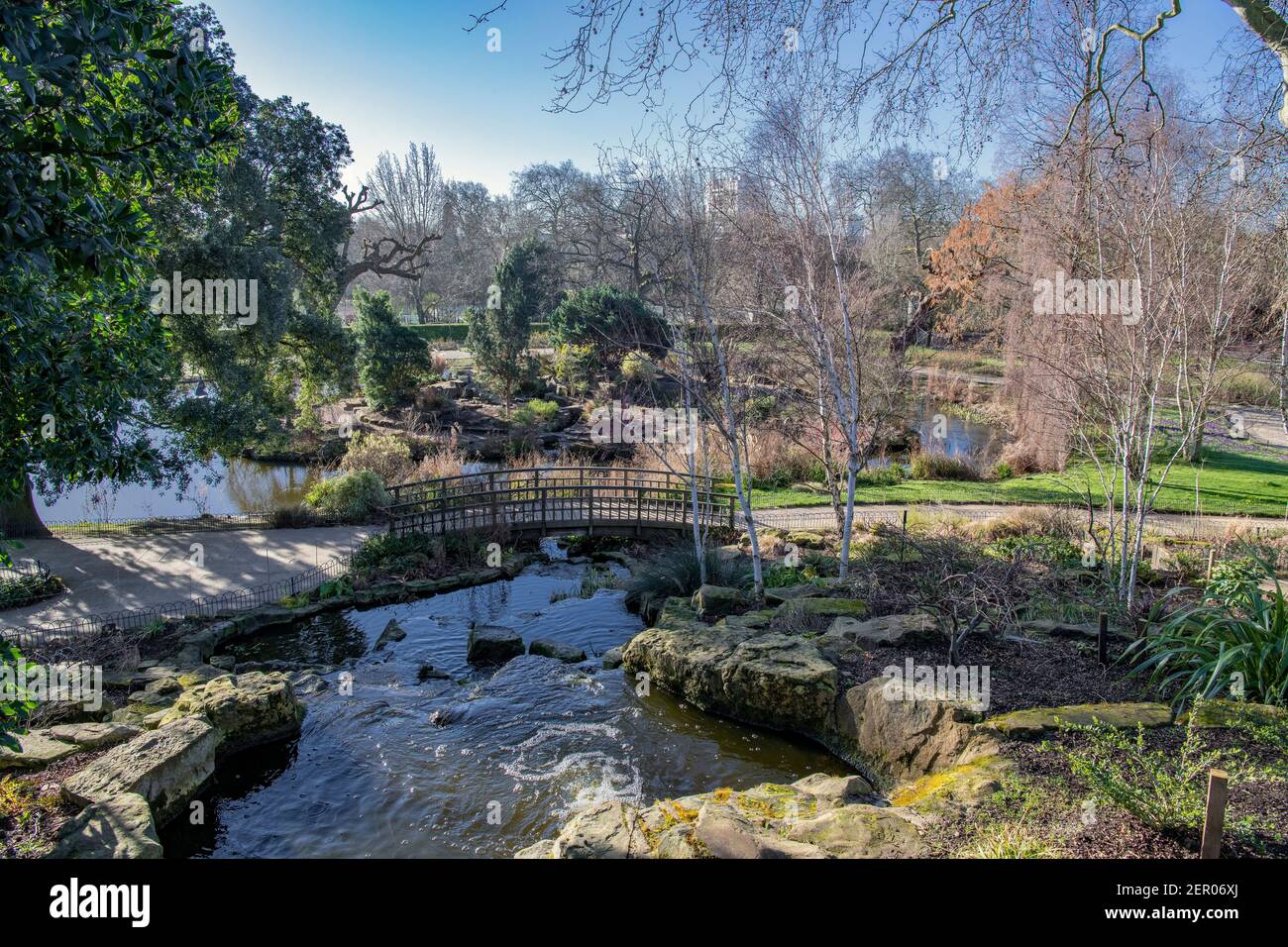 Top view Japanese Garden Island Queen Mary's Garden Regents Park London England Stock Photo