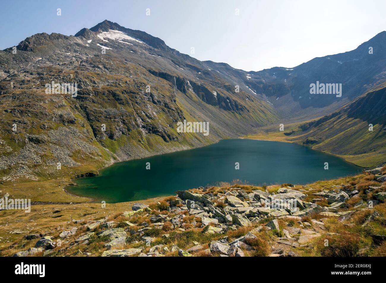 Hollersbach valley. Kratzenbergsee alpine lake. Venediger mountain group. Austrian Alps. Europe. Stock Photo