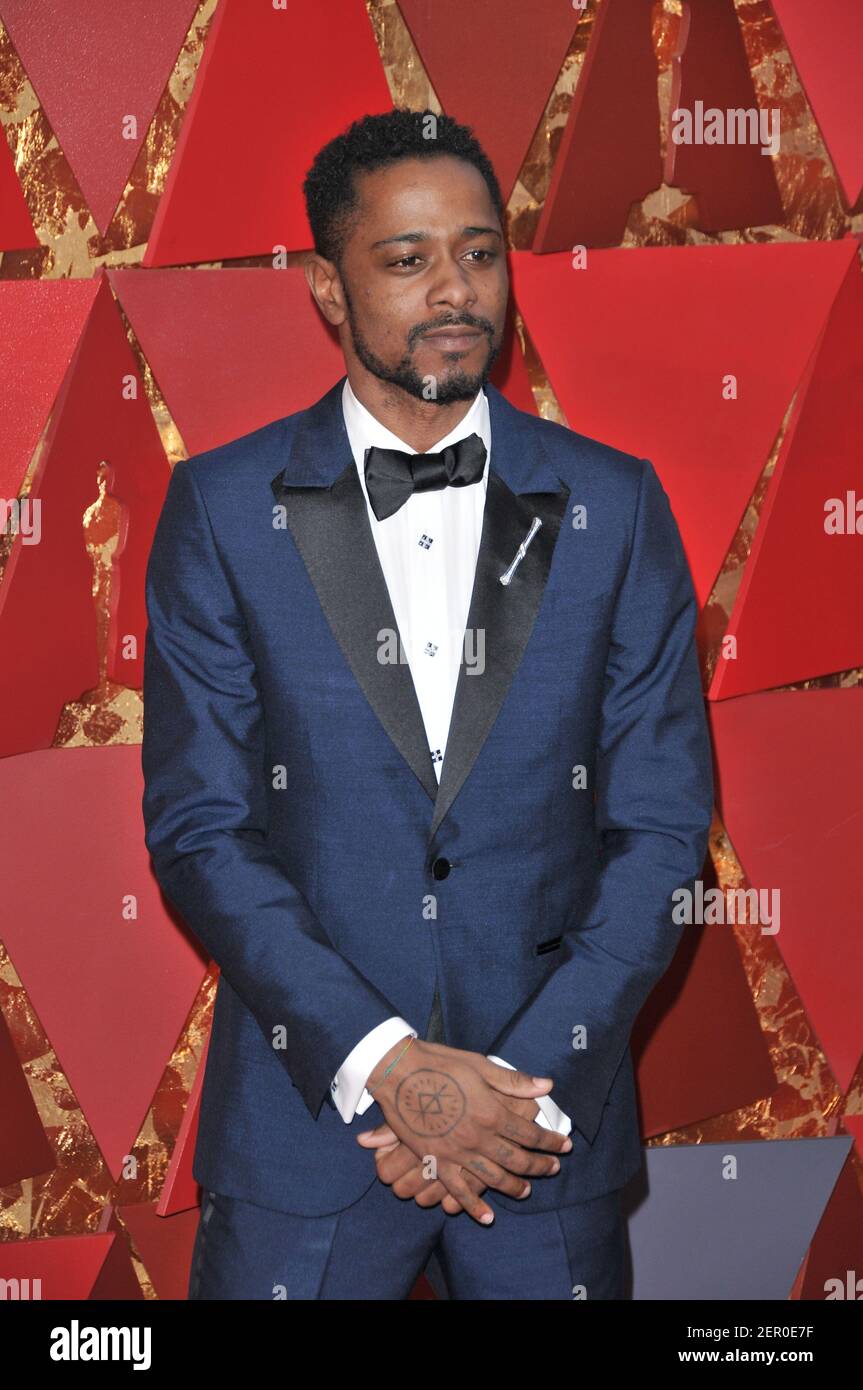 Lakeith Stanfield walking on the red carpet during the 90th Academy Awards ceremony, presented