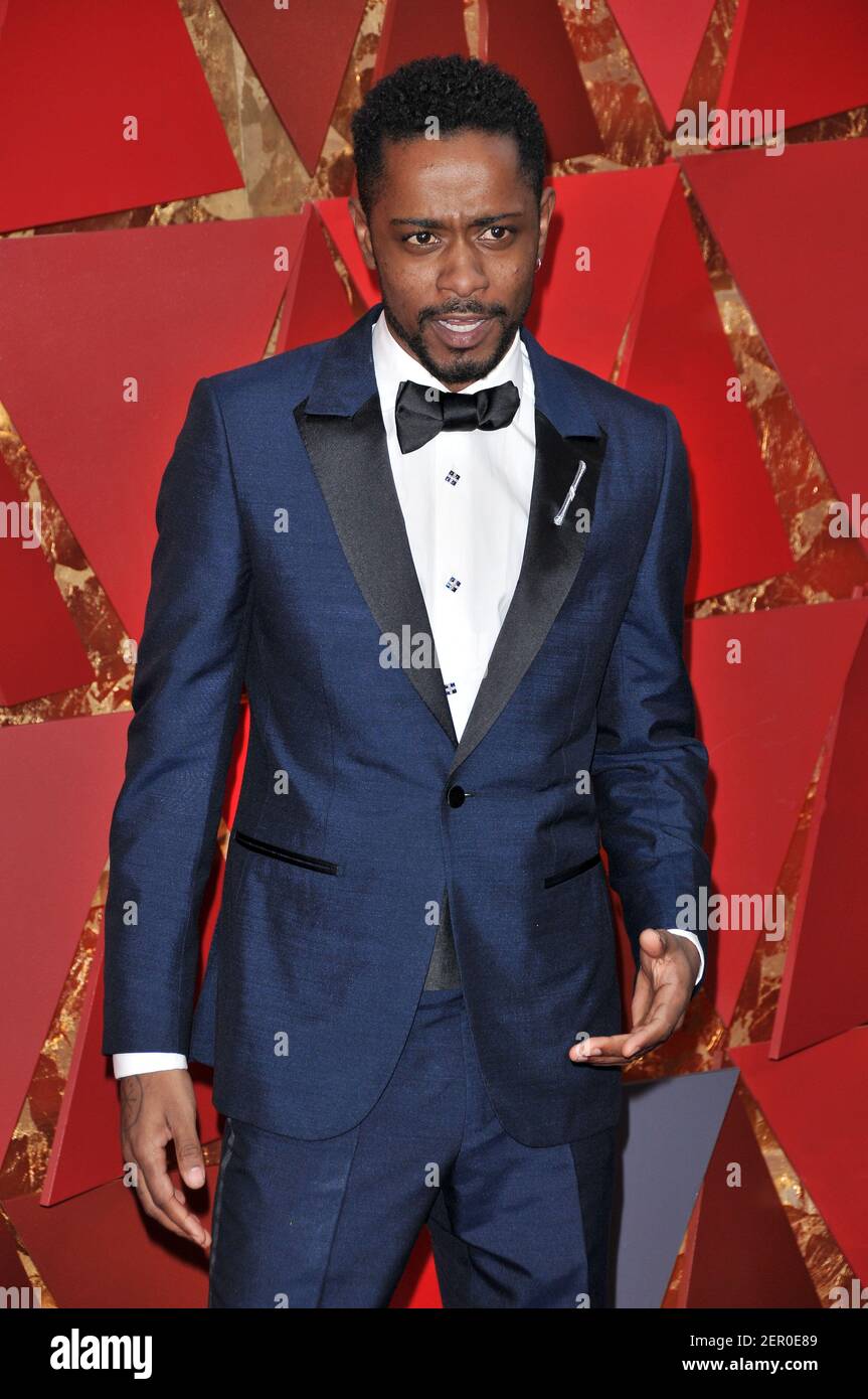 Lakeith Stanfield walking on the red carpet during the 90th Academy Awards ceremony, presented