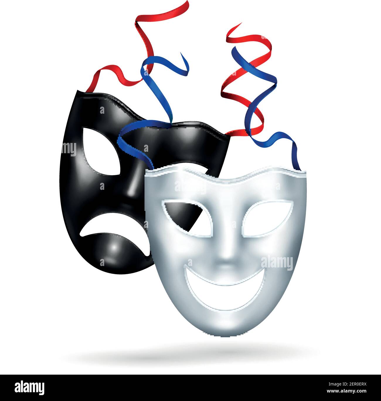Comedy tragedy masks theatre realistic composition of black and white