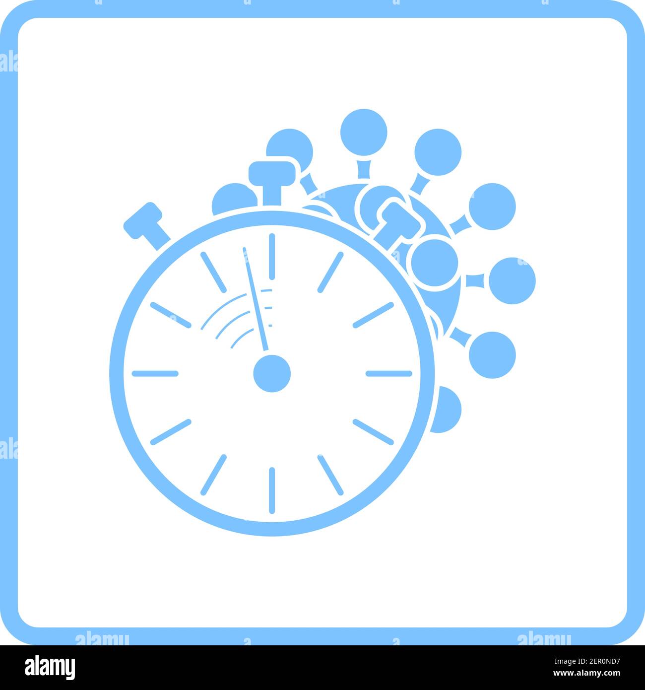 Coronavirus Molecule Under Stopwatch Icon. Blue Frame Design. Vector Illustration. Stock Vector