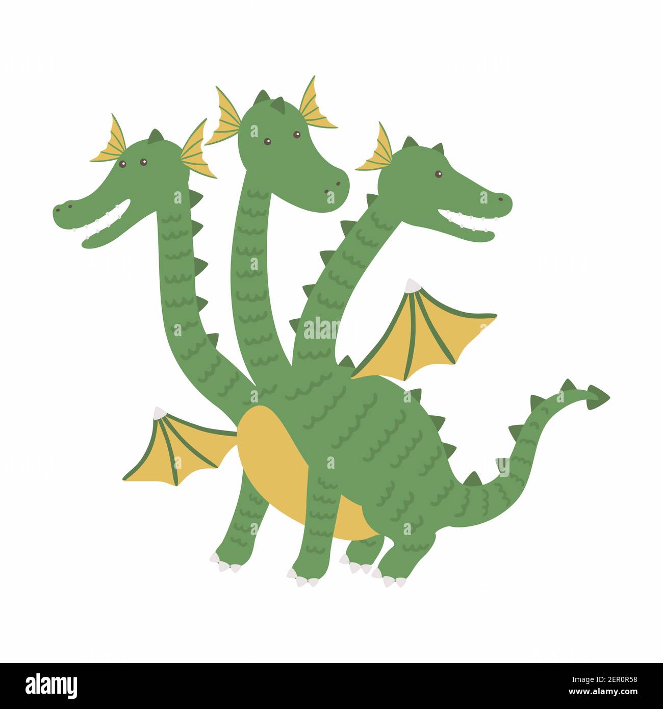 Three headed dragon ancient mythical creature cartoon vector Illustration Stock Vector
