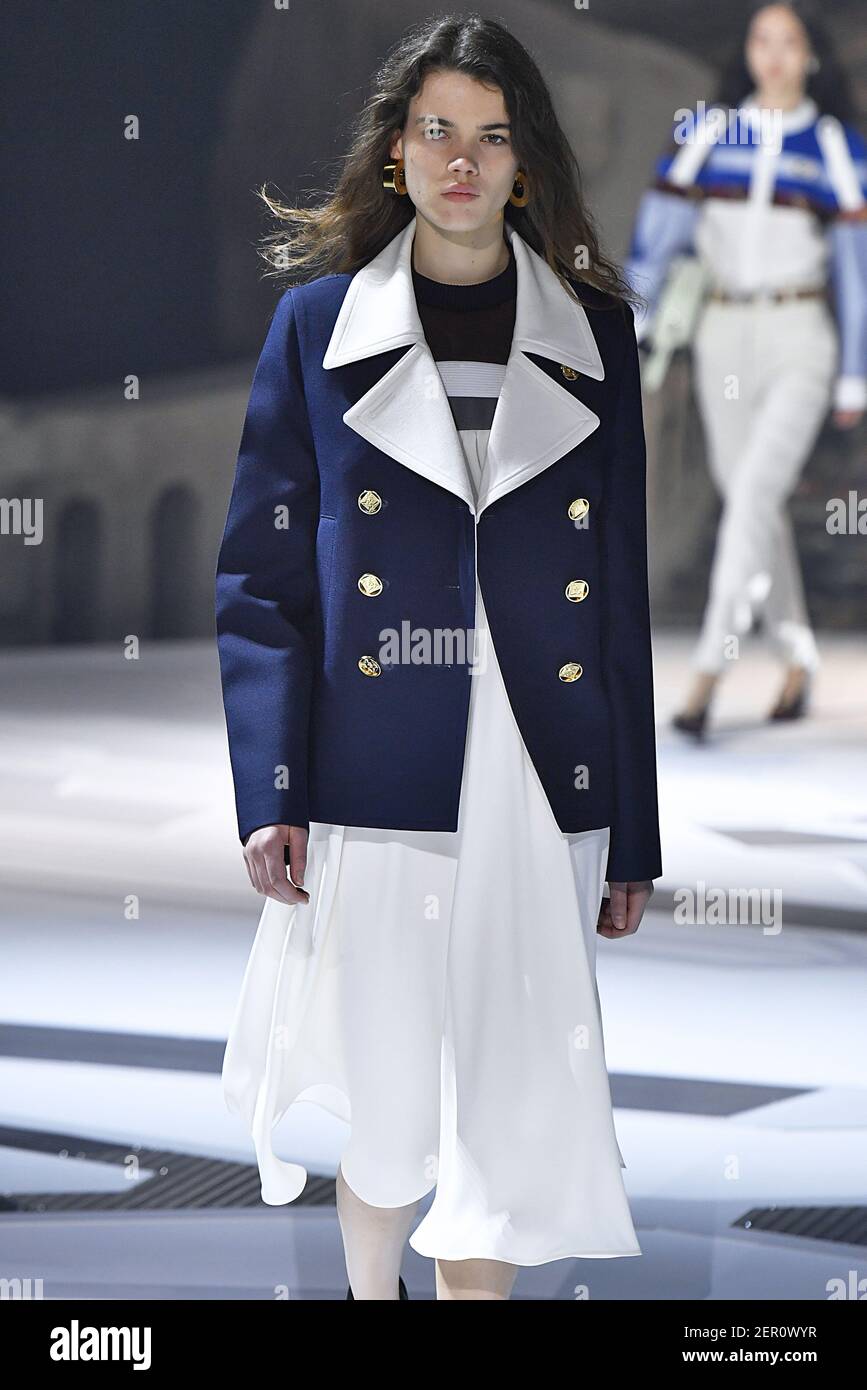 Model on the runway at the Louis Vuitton fashion show during Spring/Summer  2021, Paris Fashion Week in Paris, France on October 5, 2020. (Photo by  Jonas Gustavsson/Sipa USA Stock Photo - Alamy