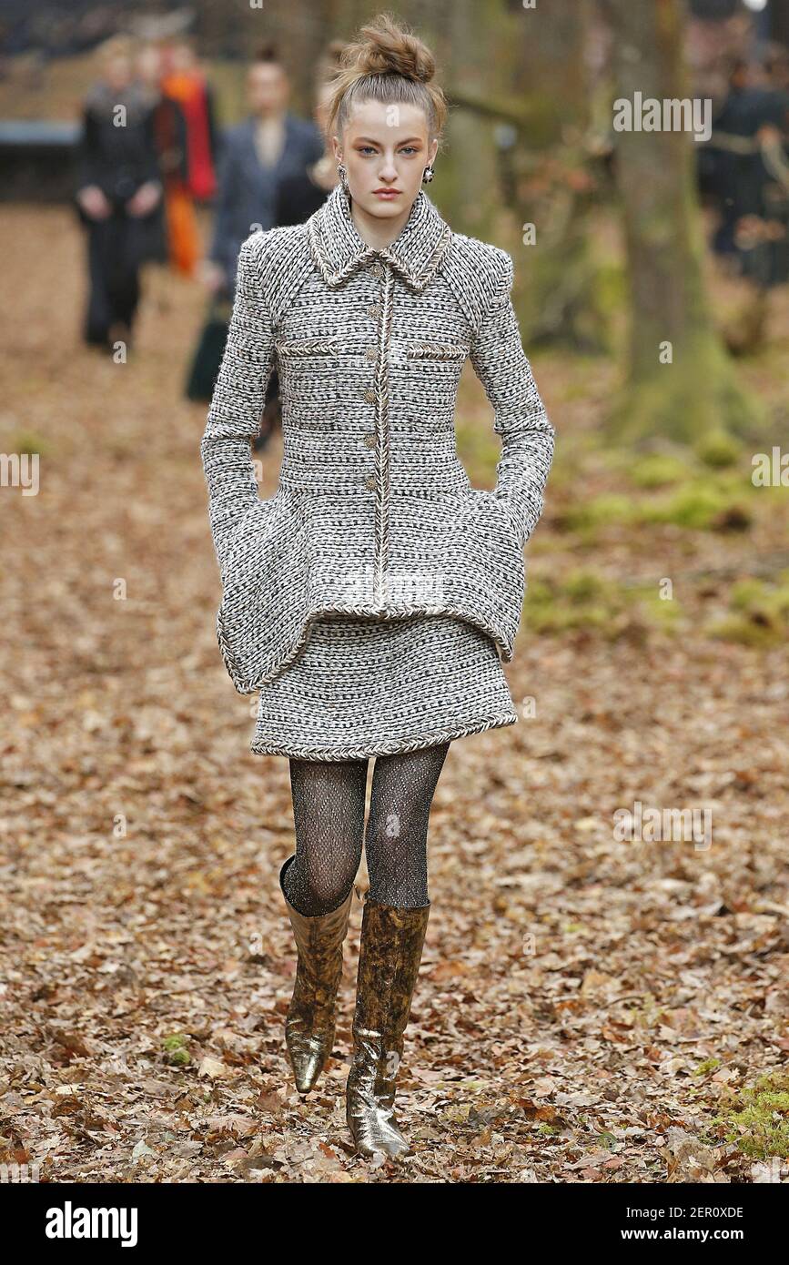 Model Felice Noordhoff walks on the runway during the Chanel Fashion Show  during Paris Fashion Week