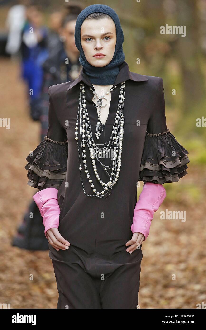 Model Cara Taylor walks on the runway during the Chanel Fashion Show during  Paris Fashion Week