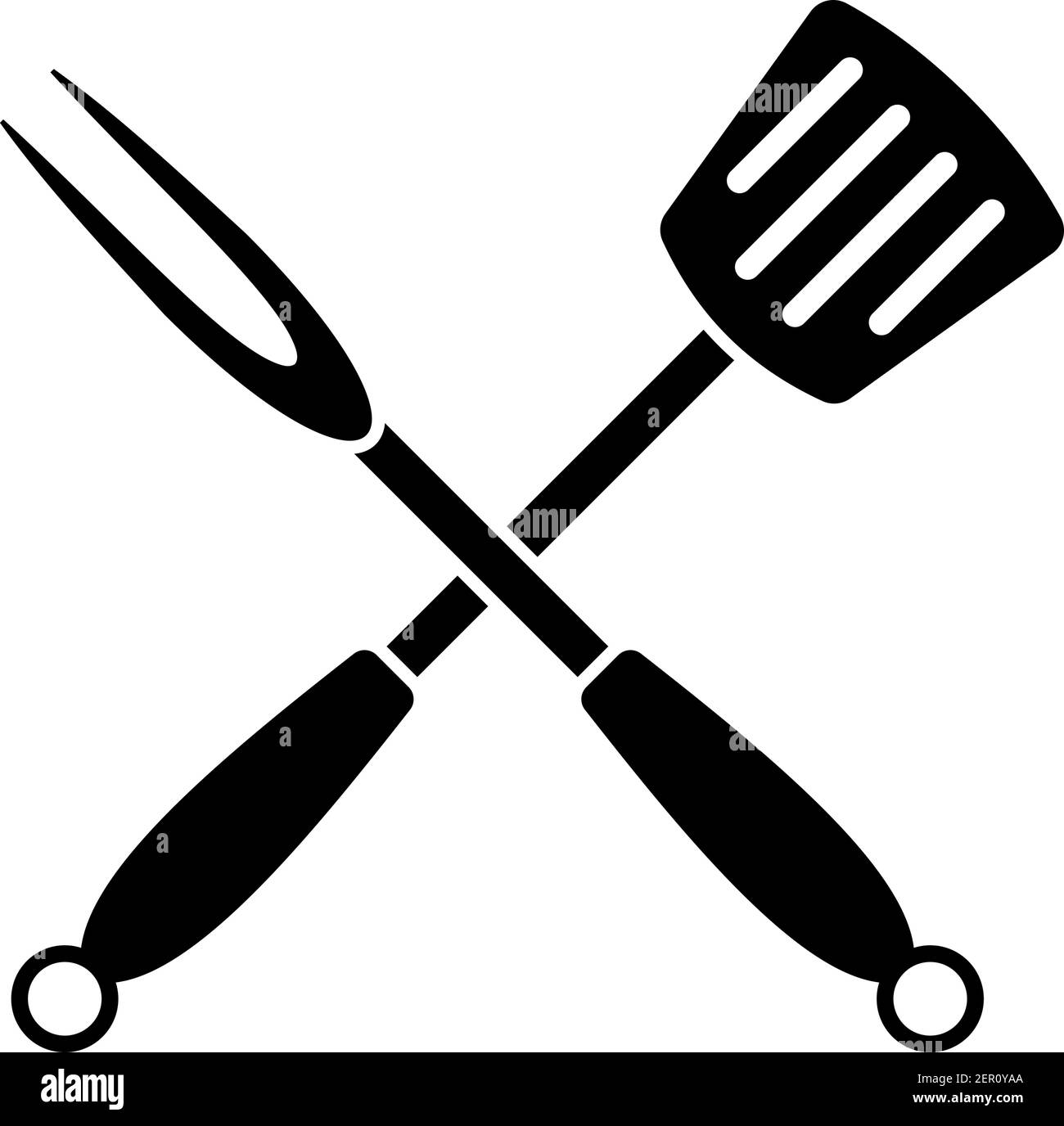 Crossed Frying Spatula And Fork Icon. Black Stencil Design. Vector ...