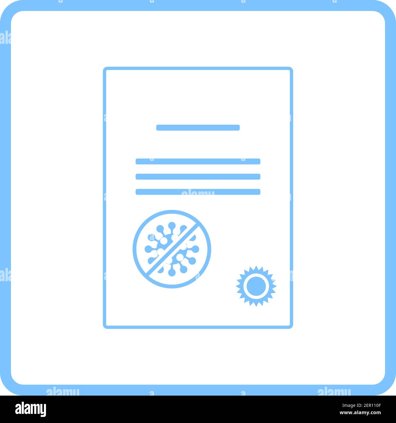 No Coronavirus Certificate Icon. Blue Frame Design. Vector Illustration. Stock Vector