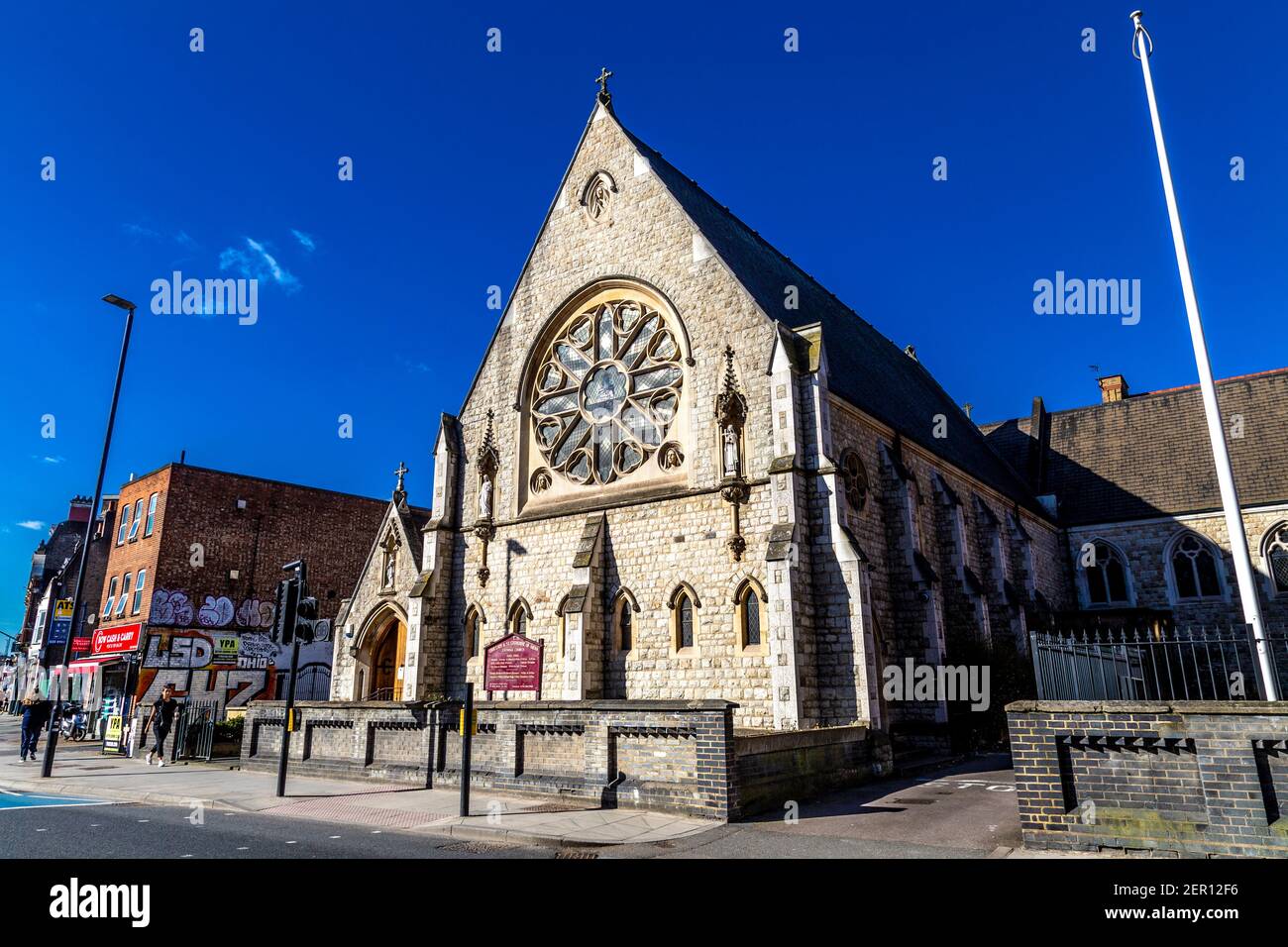 Exterior of Our Lady & St Catherine of Siena RC Church in Bow, Tower Hamlets, London, UK Stock Photo