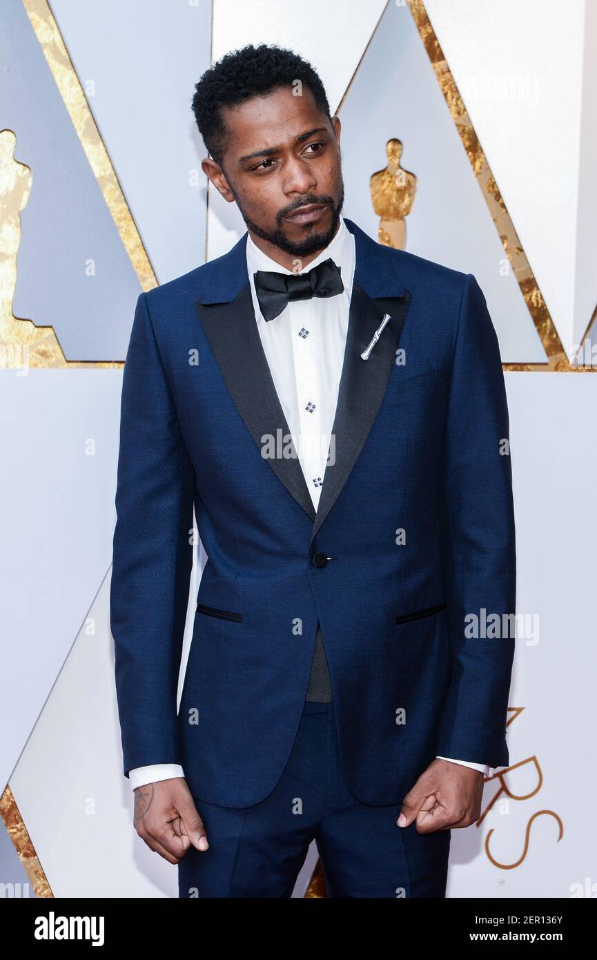 Lakeith Stanfield walking on the red carpet during the 90th Academy Awards ceremony, presented