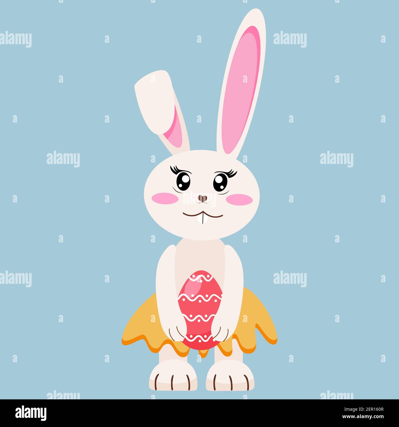 Cute baby bunny, rabbit with colorful egg vector illustration Stock ...