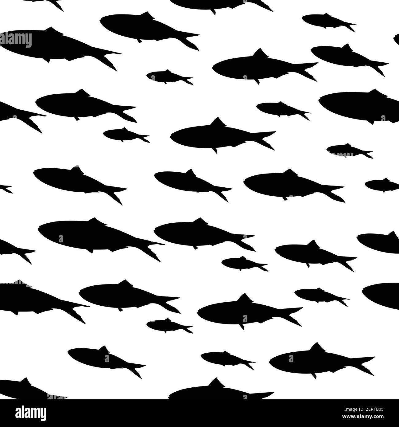 Vector illustration black and white seamless pattern with sea fish ...