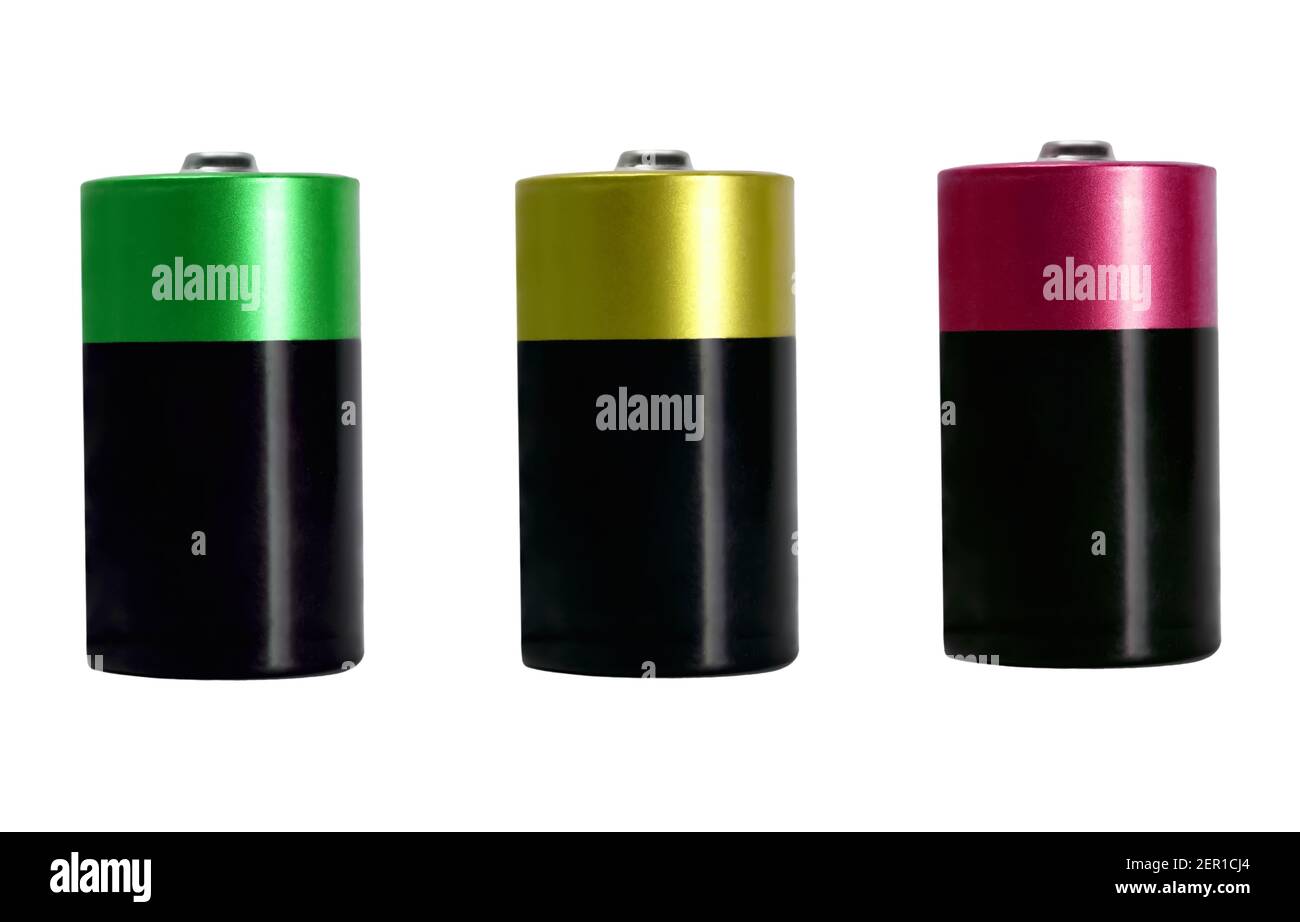 Batteries cell accumulators power alkaline battery sizes set isolated