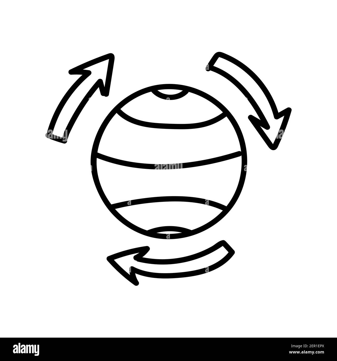 doodle Recycle arrow symbol. Earth with meridians, Globe zero waste. Hand drawn vector illustration isolated on white Stock Vector