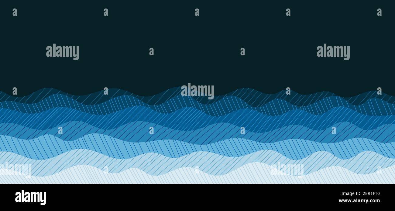 Abstract ocean blue wavy style of drawing doodle pattern artwork template. Overlapping design of minimal style background. Stock Vector