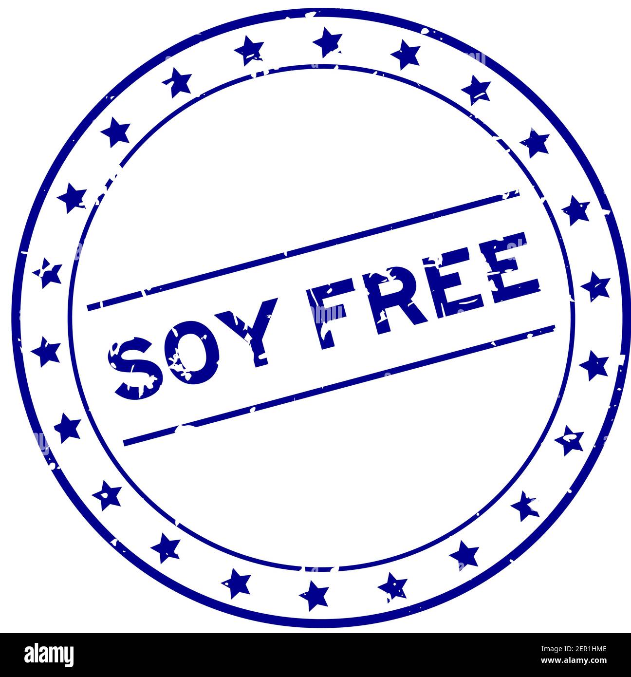 Grunge blue soy free word round rubber seal stamp on white background ...
