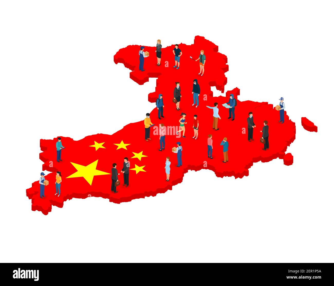 Large group of people in the shape of China flag. People's Republic of China. Population concept. Isometric vector illustration Stock Vector