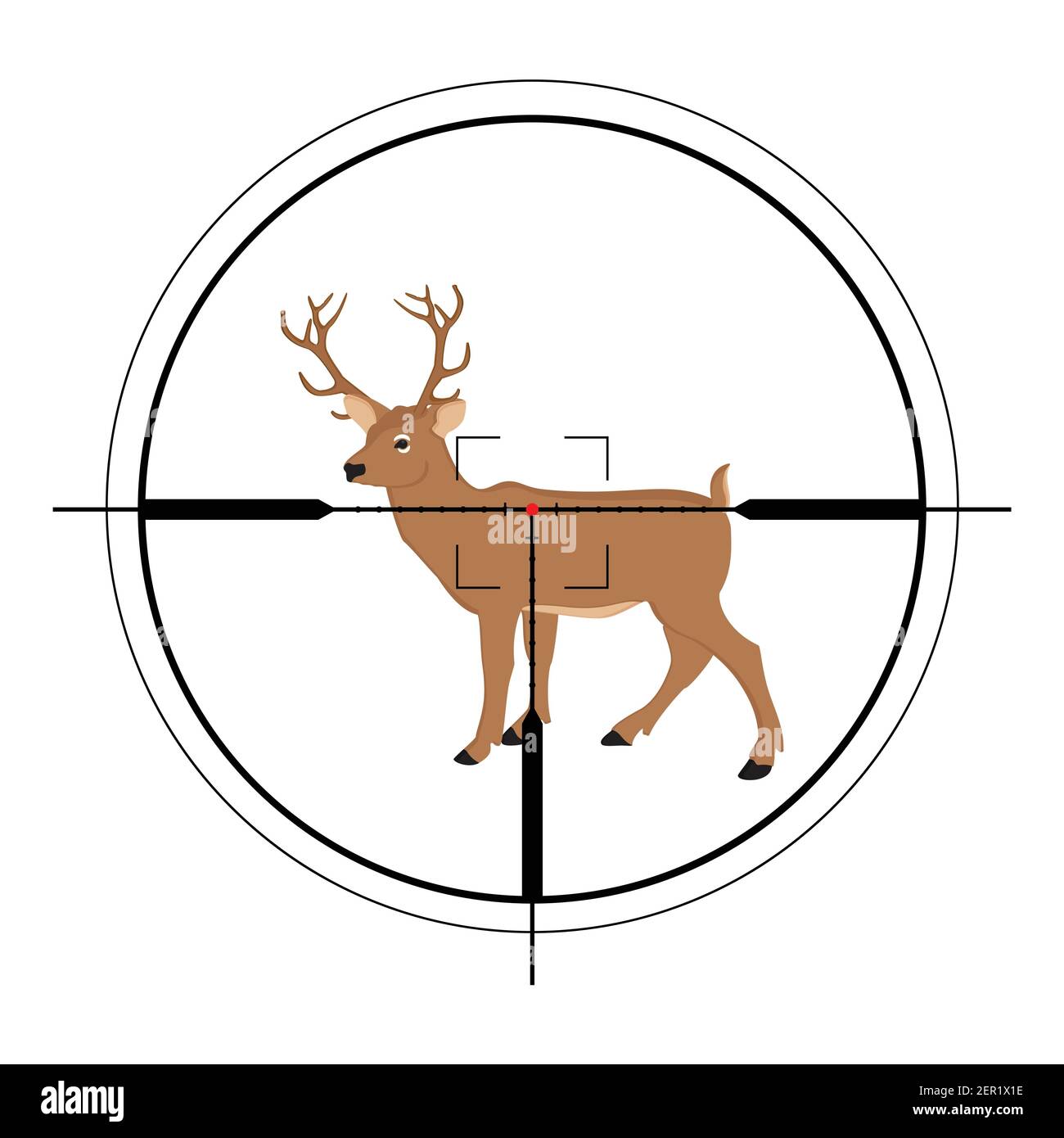 Vector illustration of a rifle crosshair aiming a deer. Deer target of