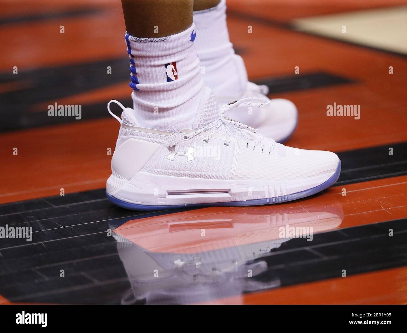 Mar 16, 2018; Toronto, Ontario, CAN; The shoes of Dallas Mavericks guard  Dennis Smith Jr. (1) during a game against the Toronto Raptors at the Air  Canada Centre. Toronto defeated Dallas in