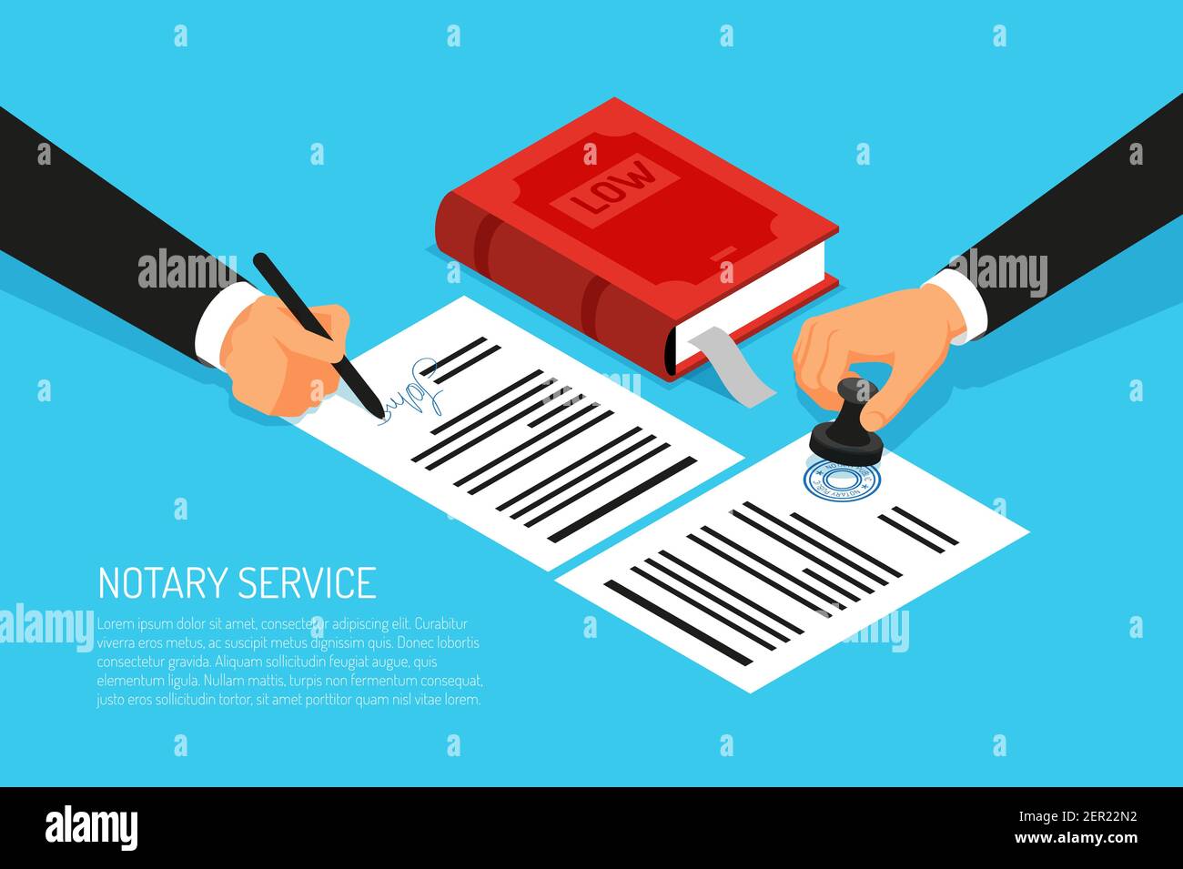 Notary service execution of documents seal and signature on papers on