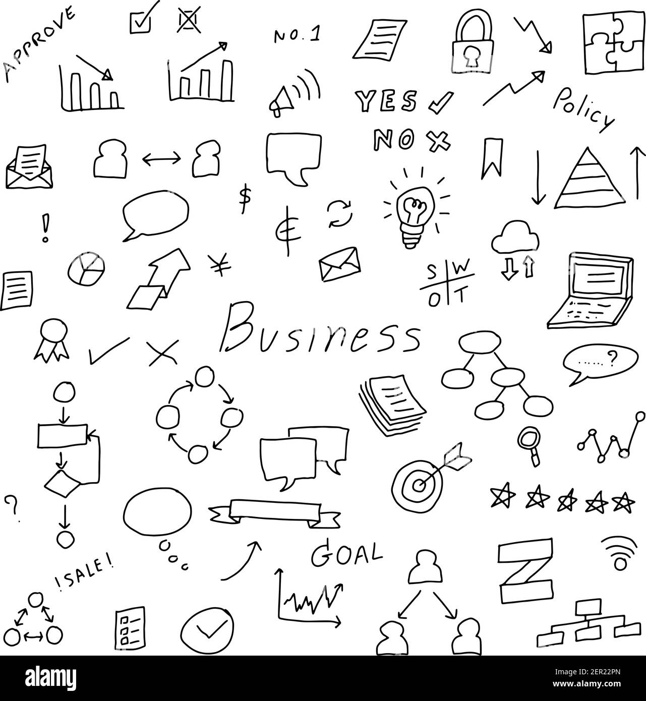 Black color doodle hand drawing icon in business set on white ...