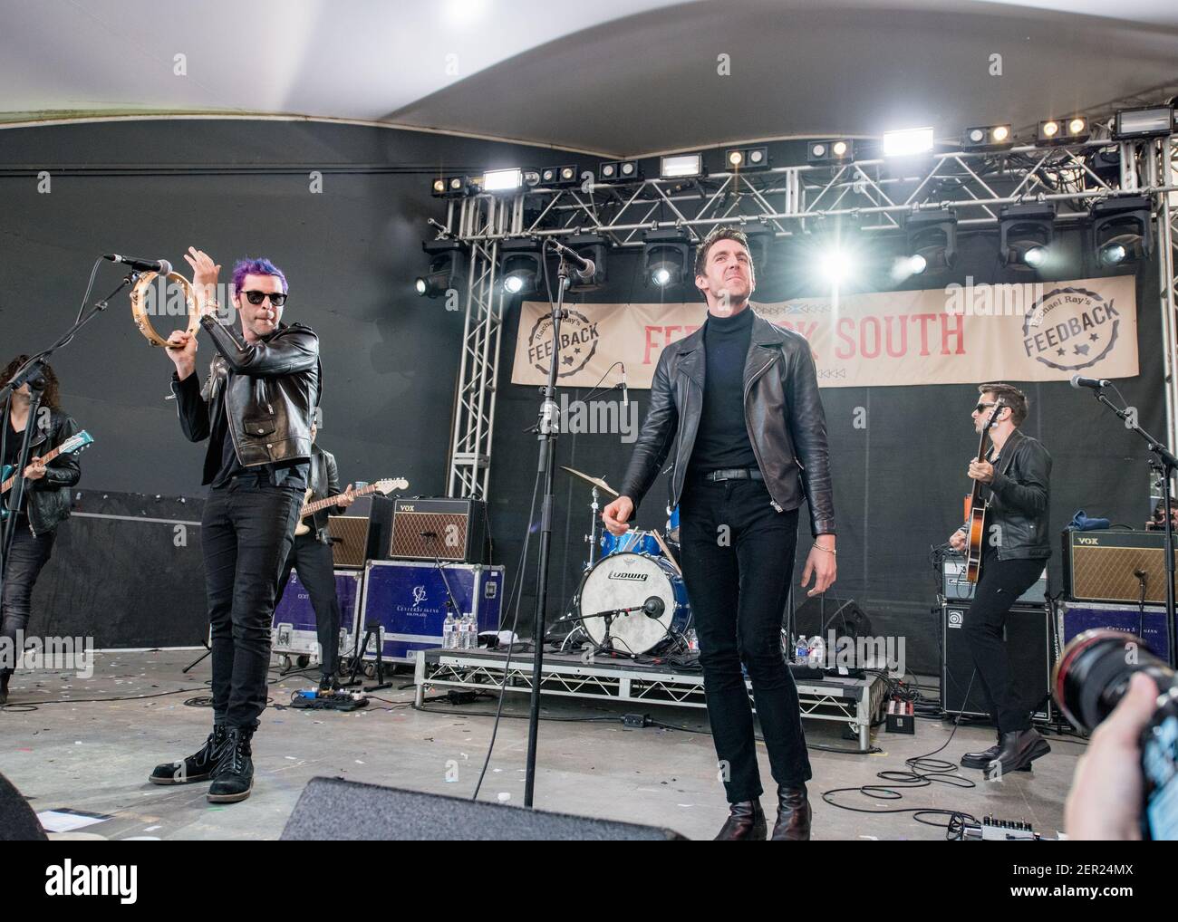 L - R) Chris Cester, Miles Kane and Matt Bellamy performs in concert with  Dr. Pepper's Jaded Hearts Club Band during South By Southwest at The  Feedback House on March 17, 2018