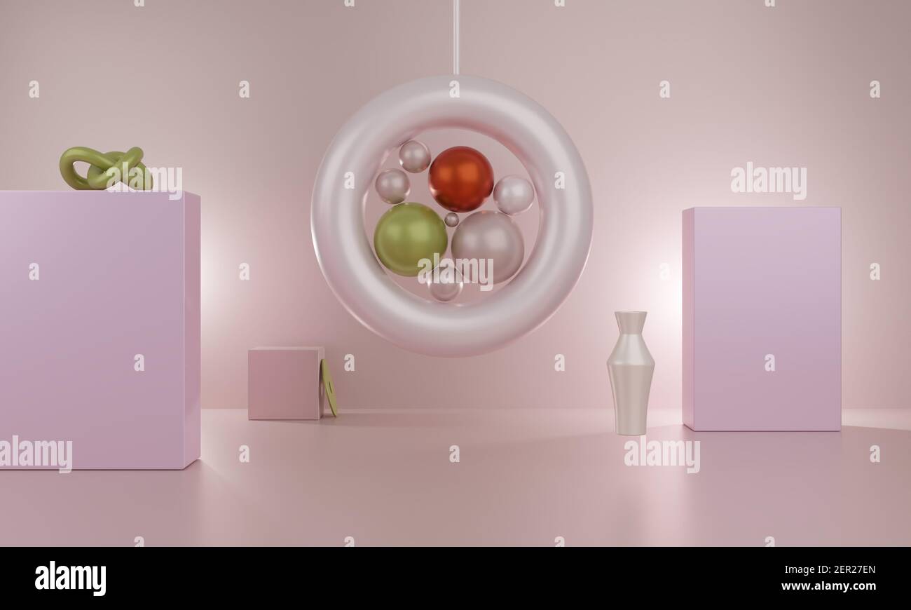 Abstract 3d interior Minimal Studio with balls and Copy Space Stock ...