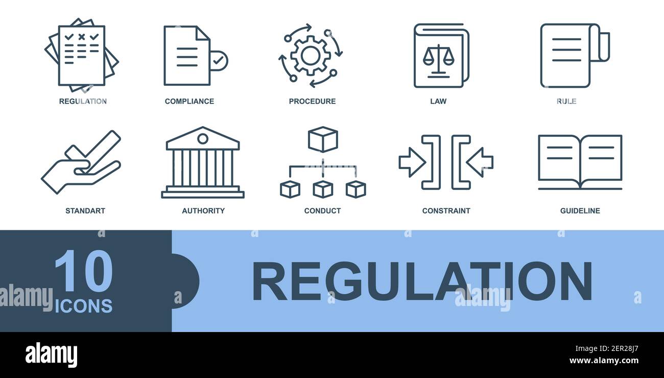 Regulation Icons Set Line Outline Vector Sign Linear Style Pictogram Isolated On White Symbol Logo Illustration Stock Vector Image Art Alamy