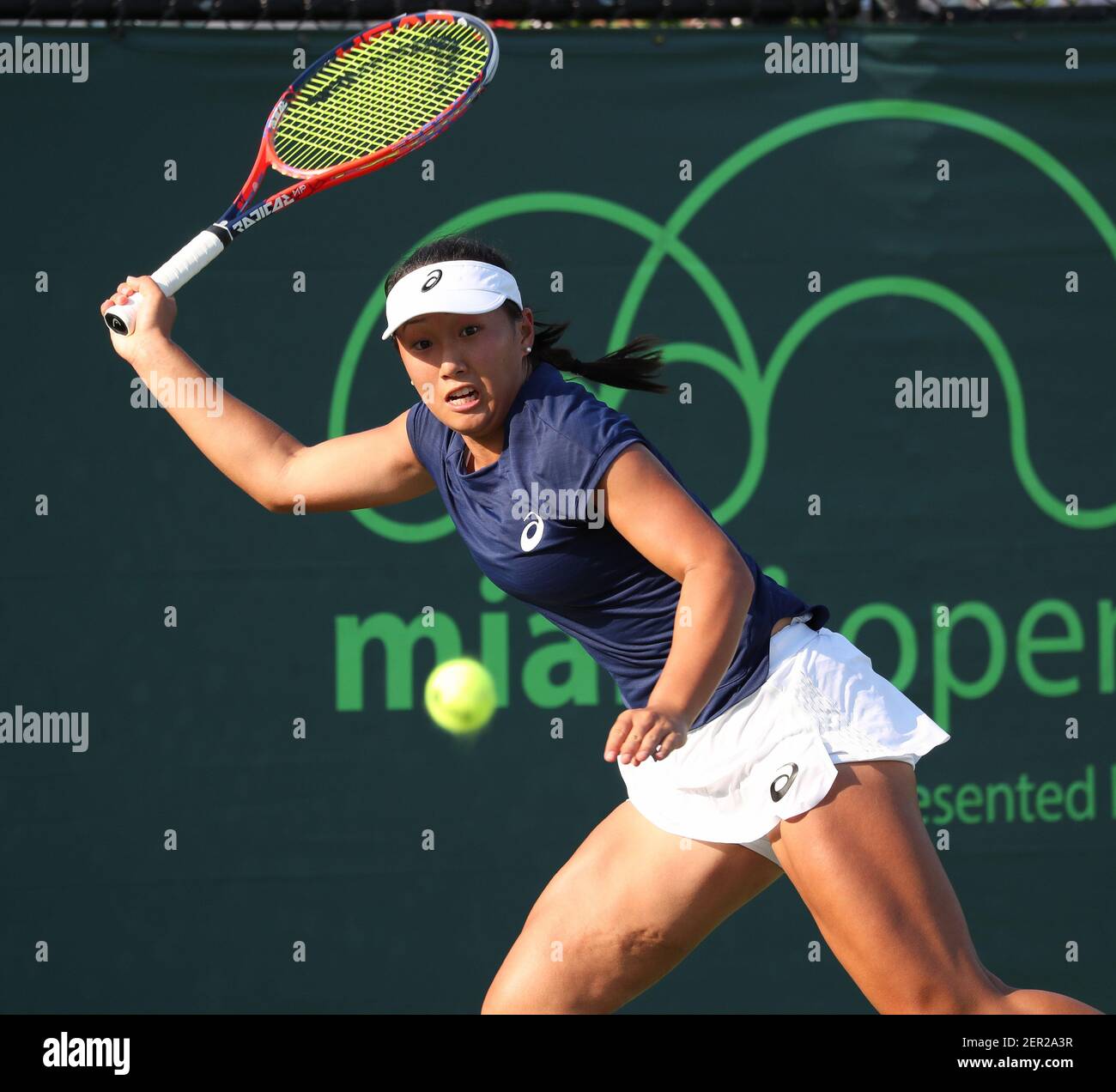 March 20, 2018: Claire Lui from the United States plays against Whitney  Osuigwe from the United States during a qualifying round at the 2018 Miami  Open presented by Itau professional tennis tournament,